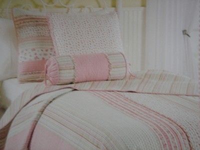 MAGGIE MILLER TWIN QUILT+SHAM PINK DOTS STRIPES FLOWERS  