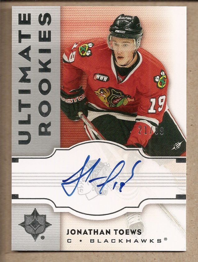   08 UPPER DECK ULTIMATE ROOKIES JONATHAN TOEWS RC AUTO AUTOGRAPH 21/99