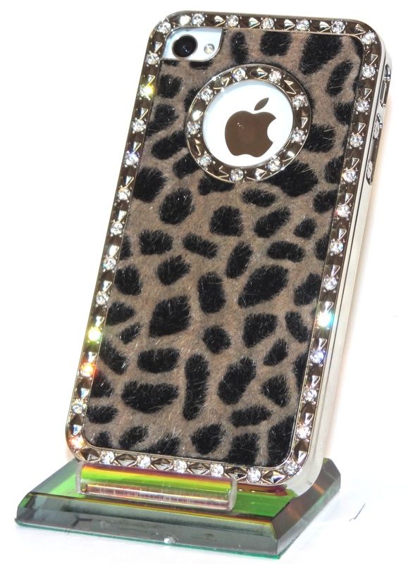 Designer iPhone 4 S LUXUS STRASS BLING LEOPARD FELL chrom Cover hard 