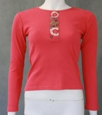 NWT Mimi & Maggie Tibetan Rose Henley Top Flower L 14  