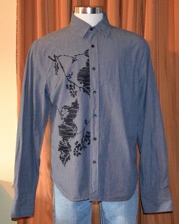 VINTAGE RED LONG SLEEVE BLUE BLACK BUTTON DOWN CASUAL MODERN SHIRT 