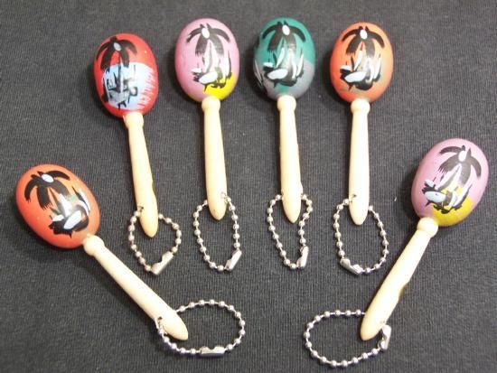 SIX PIECE LOT MULTI COLORED MARACA KEYCHAINS BEAD CHAIN  