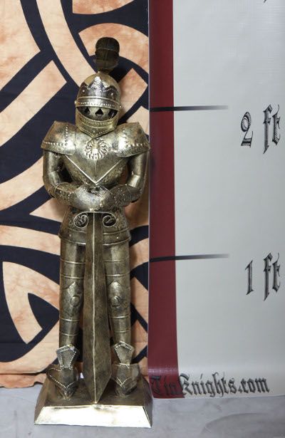 Foot Gold Suit of Armor Medieval Knight in Long Sword Down Stance 