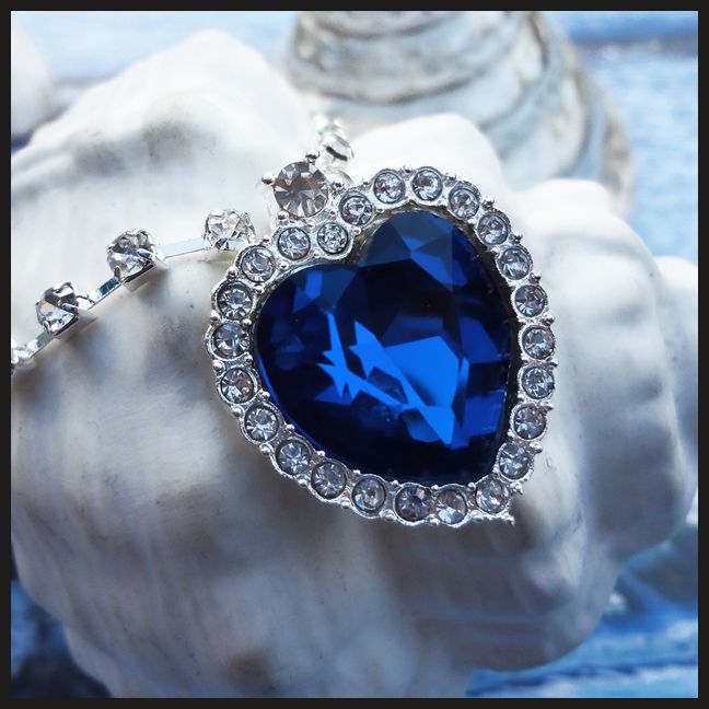 Sapphire Inspired Diamond Heart Of The Ocean Pendant On Crystal 