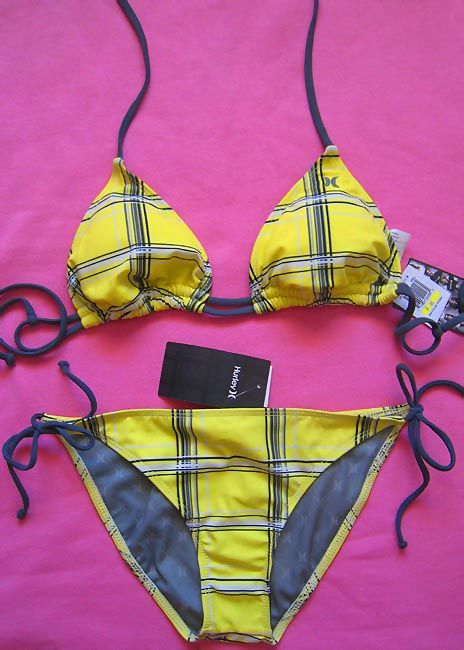 HURLEY YELLOW PLAID SWIMWEAR BATHING SUIT BIKINI SWIMSUIT SIZE M 