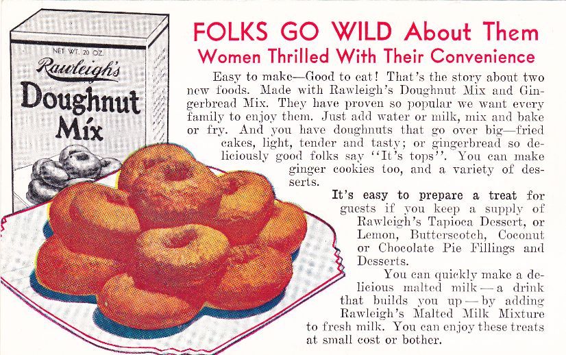 Doughnut Pie mix Rawleighs vintage food ad postcard  