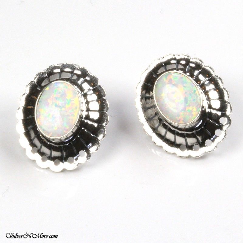 WHITE FIRE OPAL EARRINGS .925 STERLING SILVER JEWELRY SILVERNMORE INC 