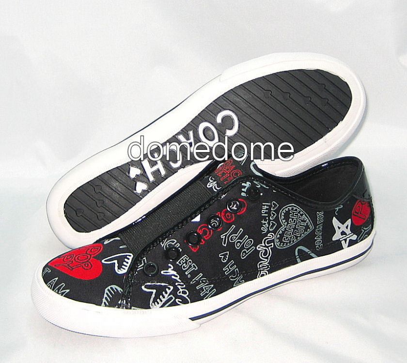 NEW Coach BEV Black Poppy Heart Slip On Tennis Sneakers Shoes Flats 7 