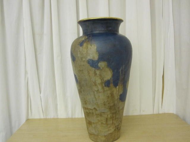 Vintage Pottery Vase Midnight Blue & Stone Grey Natural Organic Design 