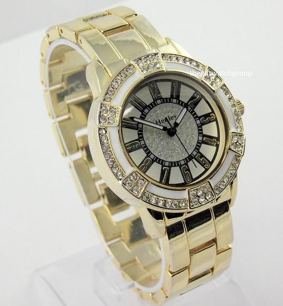 LADIES HENLEY GOLD TONE BRACELET WATCH CRYSTAL SPARKLE  