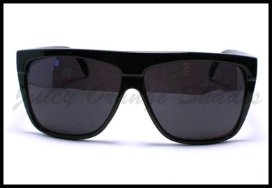 Mens Unique 80s Retro FLAT TOP SQUARED Sunglasses DARK BLACK  