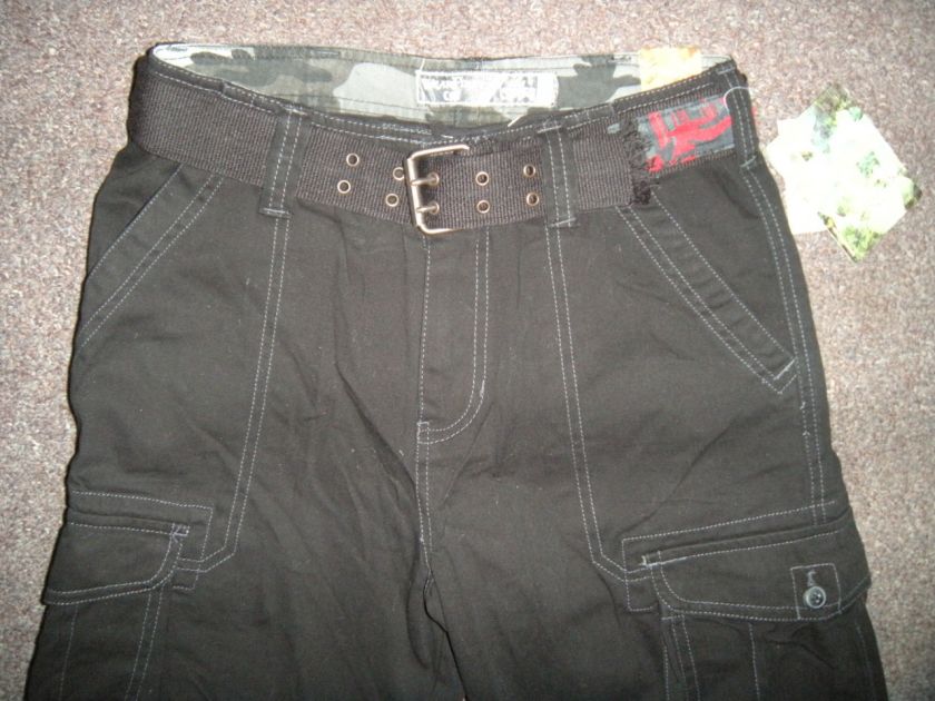 NWT WEARFIRST Boys 6 Pocket Cargo Pants w/ Belt Sz 16 BLACK  