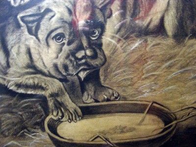 ANTIQUE STAFFORDSHIRE TERRIER DOG/PUPPY PASTEL 1800S OLD PAINTING 