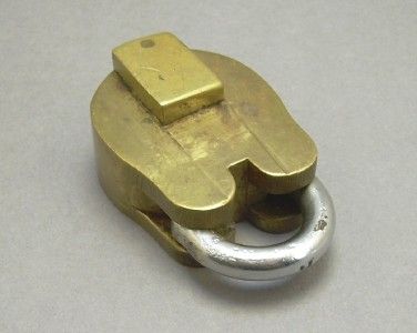 Vintage Unmarked Brass Steel Smokehouse Lock Padlock Sliding Keyhole 