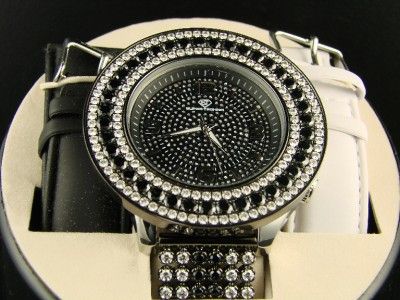 SUPER TECHNO BLACK/WHITE BEZEL CUSTOM BAN DIAMOND WATCH  