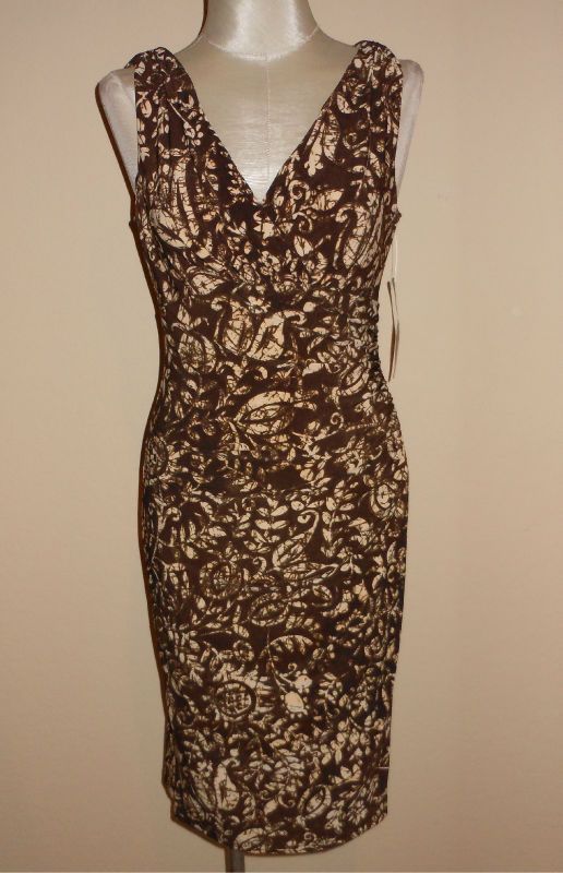   Lauren Capetown Brown Batik Surplice Jersey Cocktail Career Dress 14