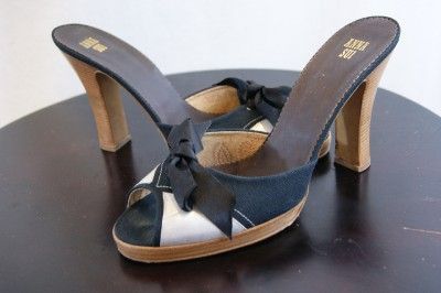 ANNA SUI SILVER NAVY CLOG SLIDES HEEL 42  