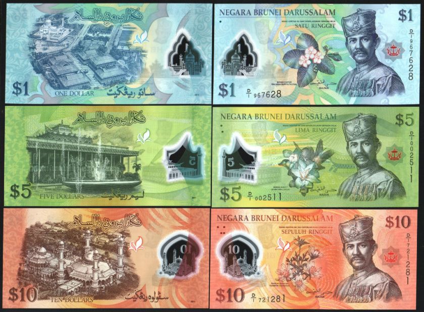 BRUNEI 1 5 10 2011 WATERFALL RAINFOREST POLYMER UNC SET  