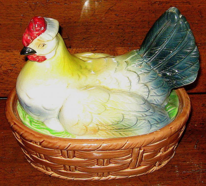 RARE~MARUHON WARE JAPAN HAND PAINTED ART POTTERY HEN ON NEST  