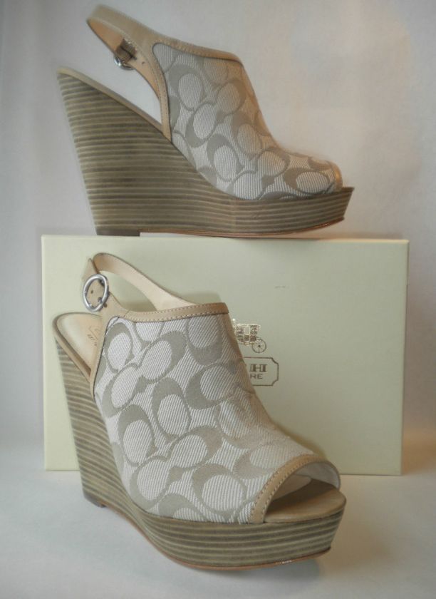 Coach Janet 12CM Burnished Light Khaki Sand Platform Wedge Heel Sandal 