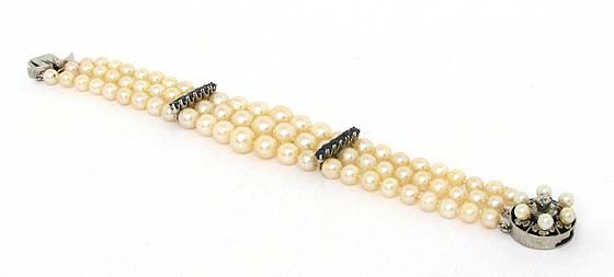 LOVELY 14K GOLD & AKOYA PEARL SAPPHIRE DIAMOND BRACELET  