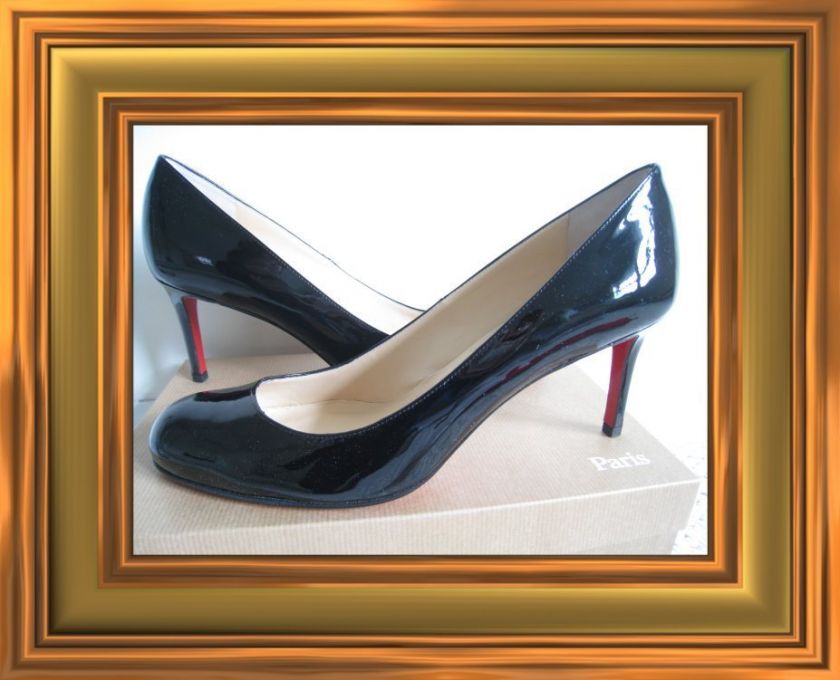 CHRISTIAN LOUBOUTIN BLK PATENT LEATHER PUMPS SHOES 40  