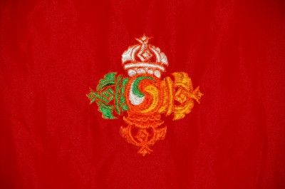 TIBETAN OM MANI KALACHAKRA DOOR CURTAIN (RED AND GOLD)  