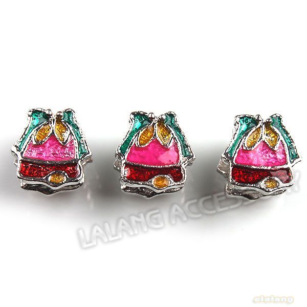 50 Enamel Multicolor Bell Jingle Alloy European Beads Fit Charms 