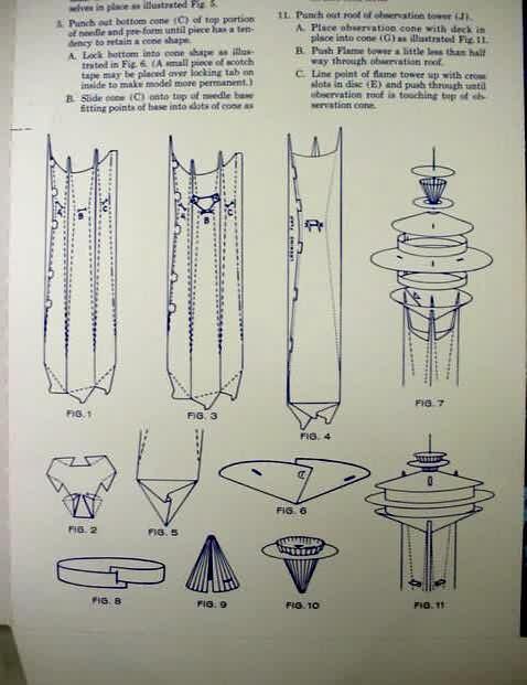 1962 Seattle Worlds Fair SPACE NEEDLE cardboard model  