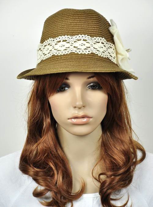 Y03 Hemp Straw Womens Summer Cool Causal Dress Hat Cap Floral Lace 