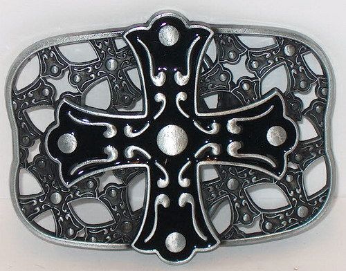 CELTIC IRISH KNOT BLACK ENAMEL CROSS MUST HAVE NEW BELT BUCKLE  