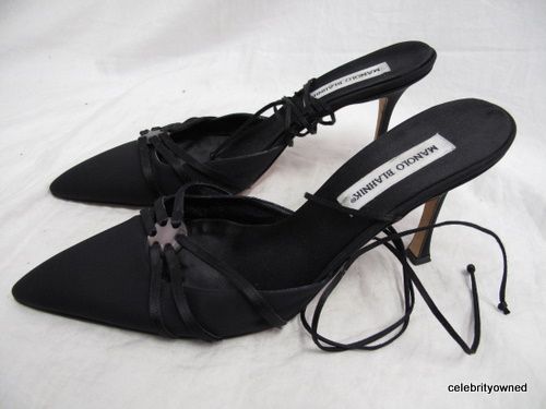 Manolo Blahnik Black Peau de Soie Wrap Aroun Heels 40.5  