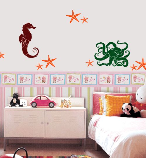 Sea Life (Octopus, Seahorse, Starfish)   Wall Art Decals Stickers