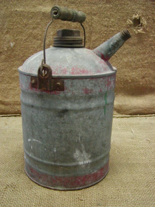 Vintage Metal Gas Can  Antique Gasoline Auto Oil 6342  