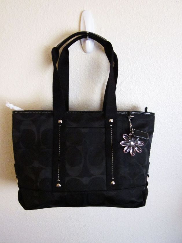 COACH Kyra Daisy Nylon Signature Tote Black Crossbody Purse NWT F18844 