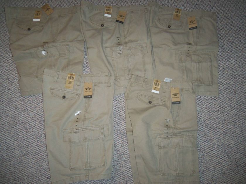 NWT Mens Dockers Canvas Cargo Short Flat Front Color Tan  