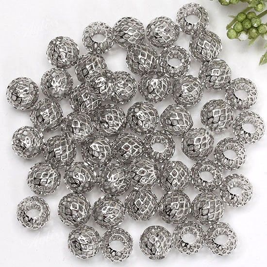 50 Pcs Net Beads Big Hole Fit European Bracelet Cool  