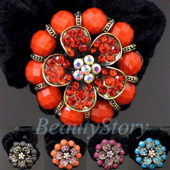   Item  rhinestone crystals flower hair scrunchie ponytail