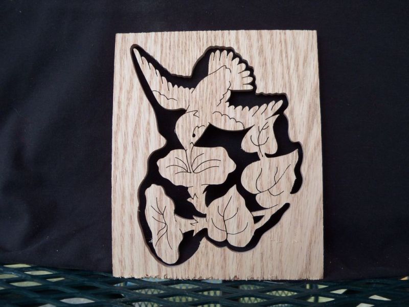 SCROLL SAW ART HUMMINGBIRD/ FLOWERS FACING LEFT  