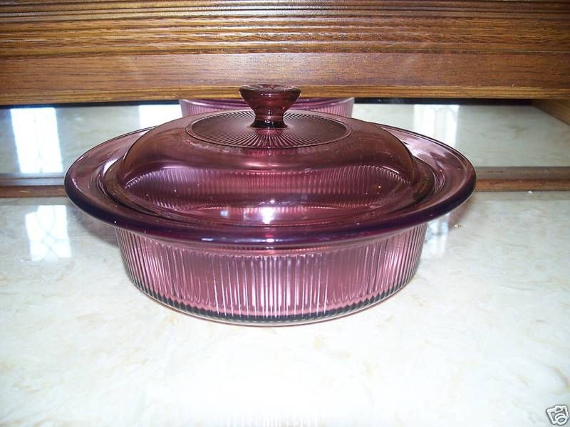 CORNING WARE VISION CASSEROLE 1 QT CRANBERRY ROUND #11  