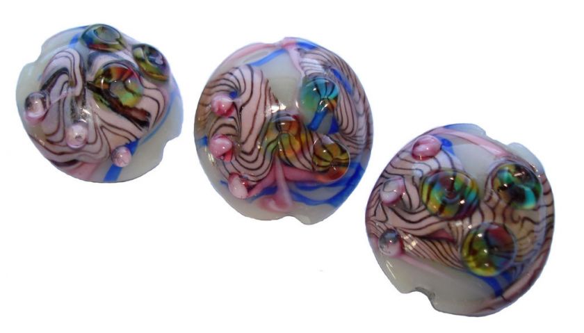 Handmade Lampwork Glass Lentil Bead 17mm 6 Pink Crater Beads  