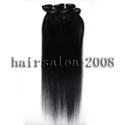 20 6 pcs jet black human hair clip in extension#1  