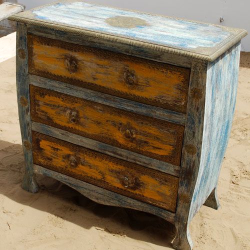 Rustic Farmhouse Hand Painted Distressed 3 Drawers Brass Bedroom 