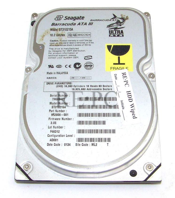 Vintage Seagate ST310215A 10 GB IDE Hard Drive  