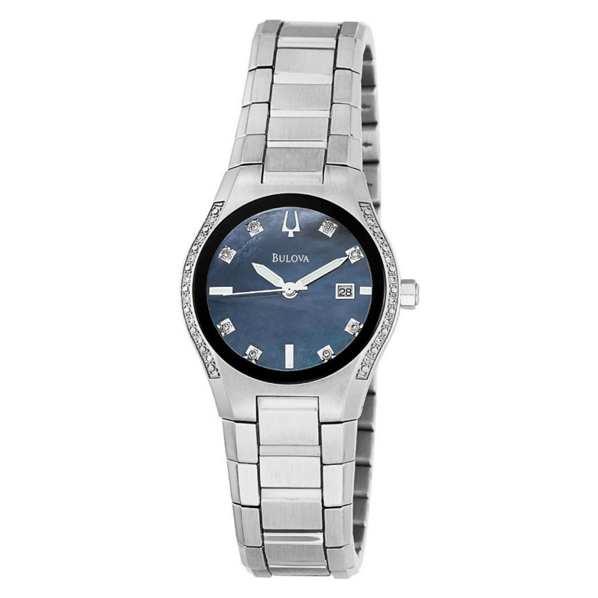 Bulova 96R132 Ladies 24 Diam Dress Watch   Stainless  Black Mother of 