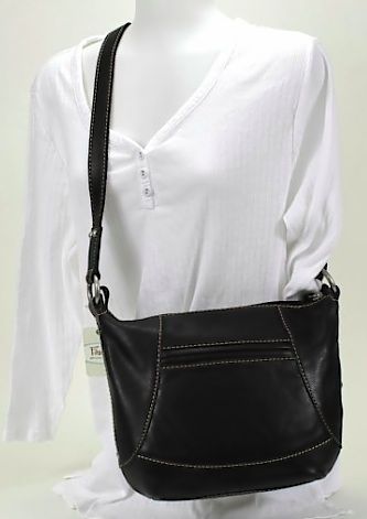 NWT Fossil Montreal Black Leather Large Cross body Purse  