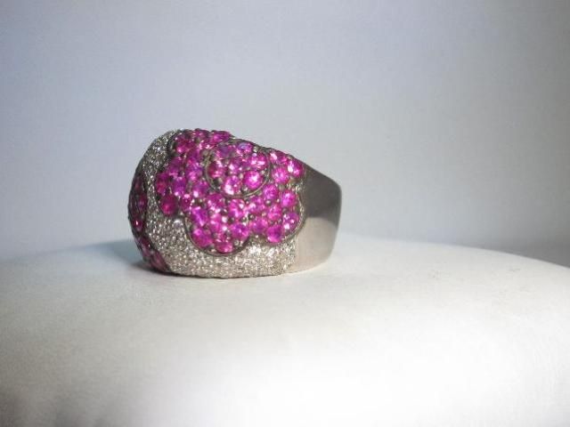   18K White Gold Pave .75ct Diamond 2CT Pink Sapphire Flower Design Ring