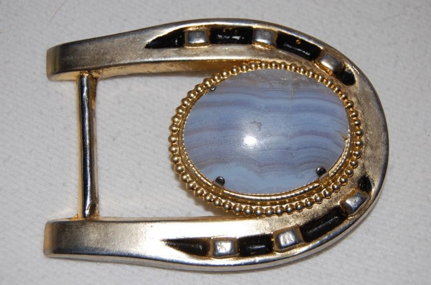 Horseshoe Belt Buckle With A Polished Stone  