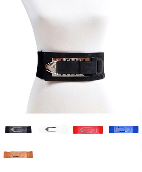 Rectangle Leather Buckle Guard Elastic Belt (LSB1460)  