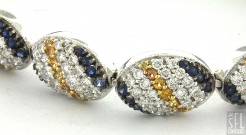 HEAVY 18K WHITE GOLD 11.57CTW VS1/F DIAMOND/YELLOW & BLUE SAPPHIRE 